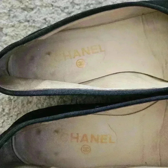 Chanel Black Velvet and Calf Skin Leather Toe Cap CC Bow Ballet Flats Size 40.5 - Picture 11 of 16